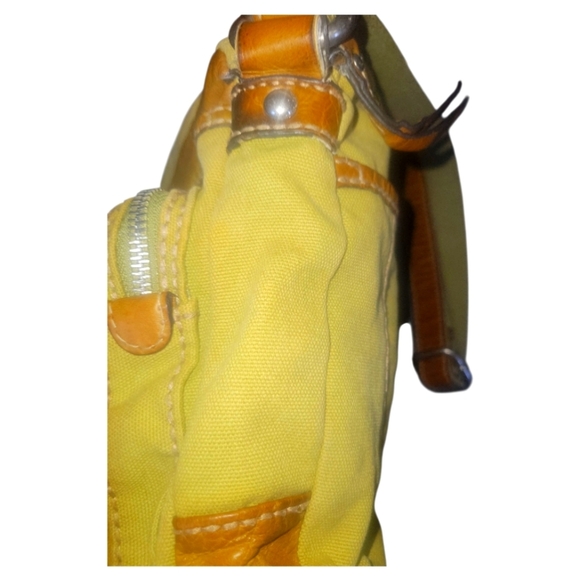 Fossil Canvas Leather Green and Brown/Caramel  Hobo Y2K Retro Crossbody Bag - Picture 6 of 9